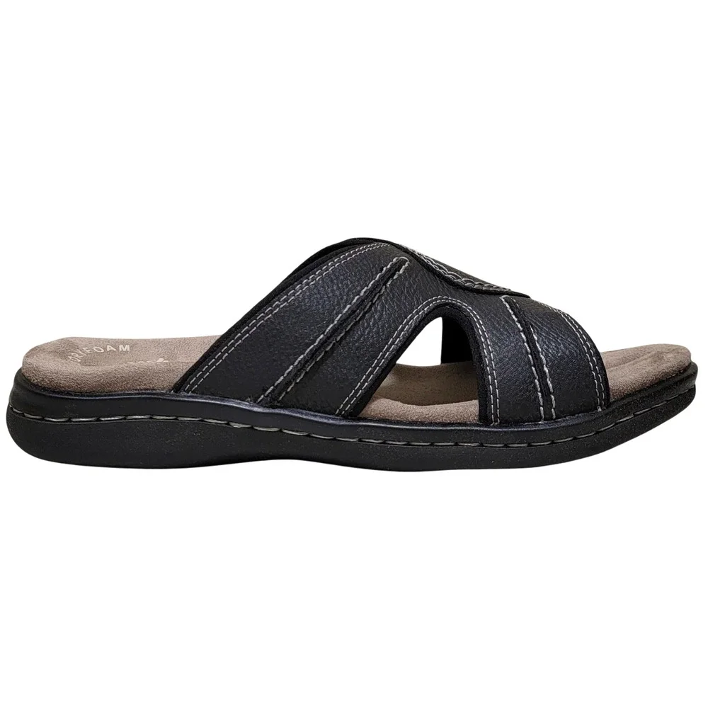 Dockers Men Sunland Casual Slide Sandals Size US 10W Black Faux Leather